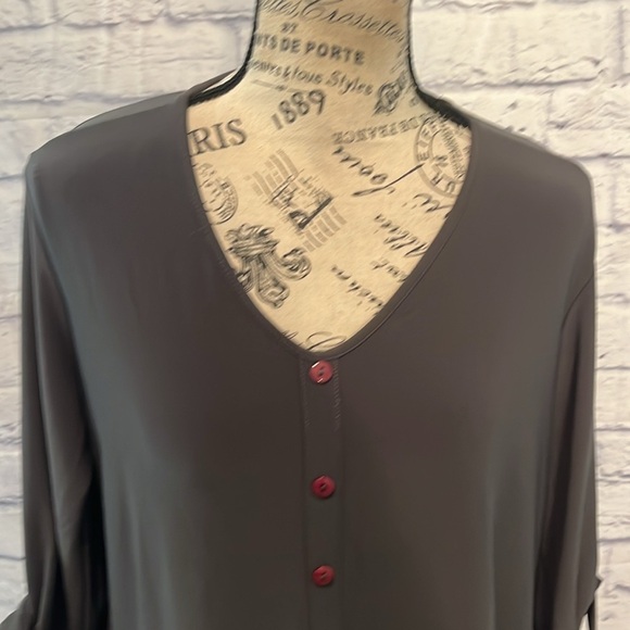 Clara Sun Woo Top High-Low Hem Faux Button Front 3/4 Roll-up Sleeves Size Large - Picture 2 of 8